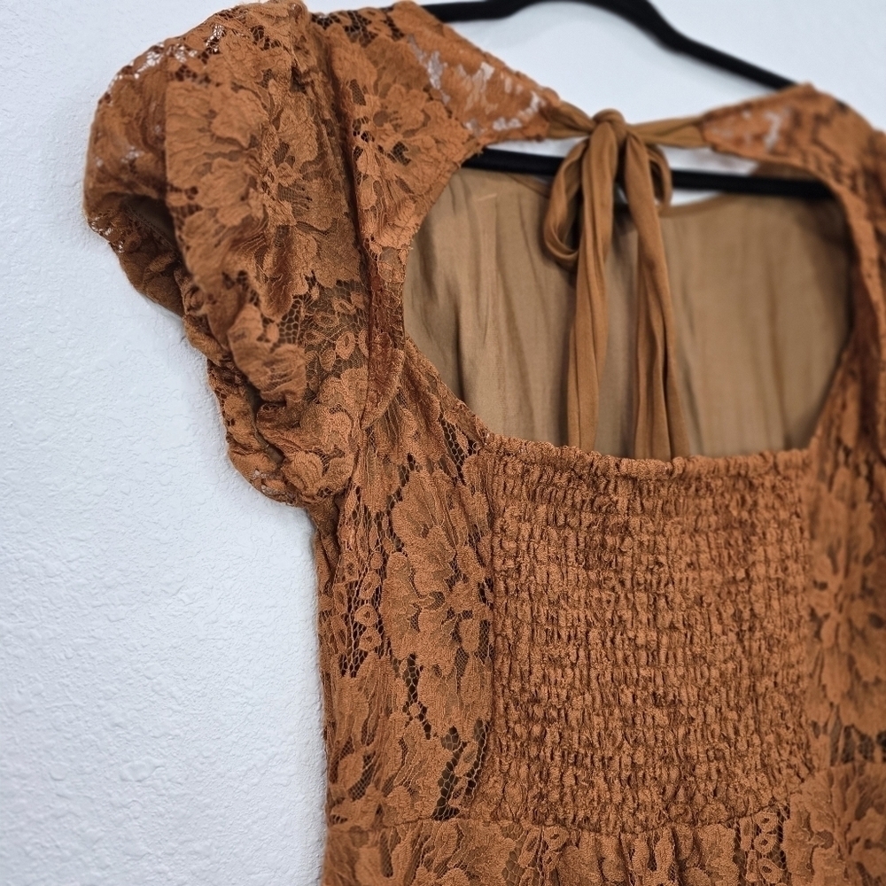 Free People Hailee Lace Mini Dress  Romantic Party Puff Sleeve Open Back Size L - Picture 13 of 16